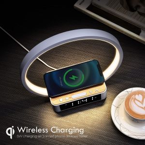 Touch Table Lamp with Wireless Charger, Nightstand Lamp with Clock, Wake-Up