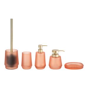 Wholesale Glass Bathroom Accessories Set Frosted Orange Round Shape Gold Pump Glass Soap Dispenser from china suppliers