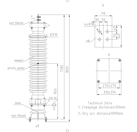 IEC60099 Standard 66kv 63kv 72.5kv Lightning Surge Arrester