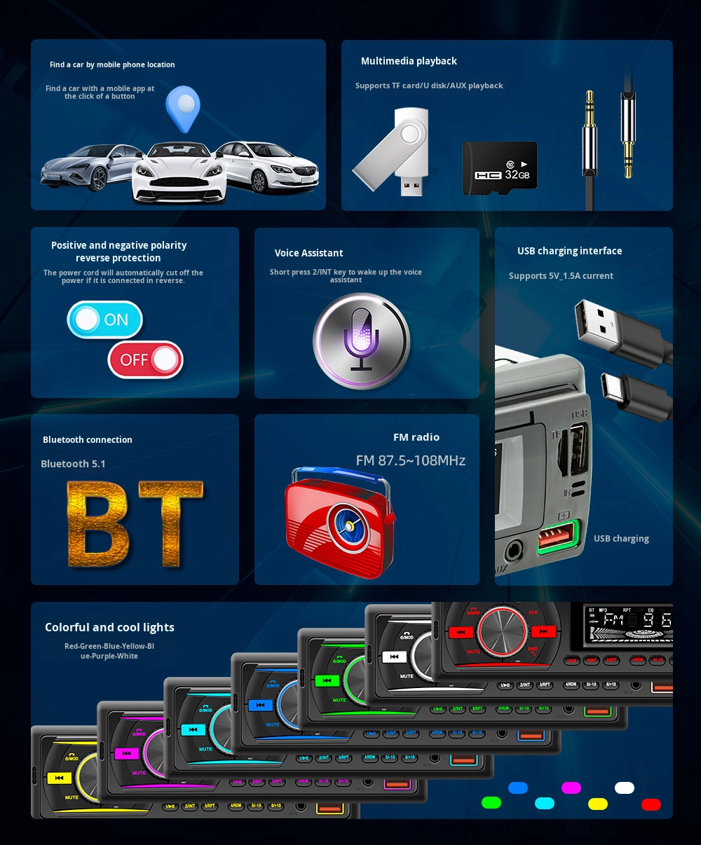 Creatall Universal Car MP3 Player with BT Wireless Positioning USB Amplifier & Radio MP3 Player for Car Use