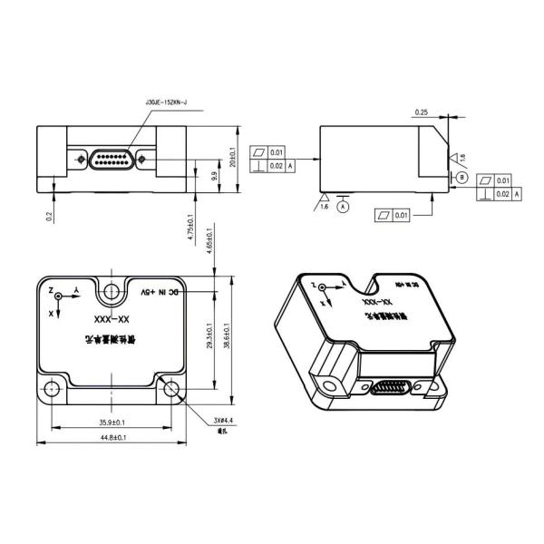 Technical drawing of Drone Flight Controller Inertial Measurement Unit Stim300