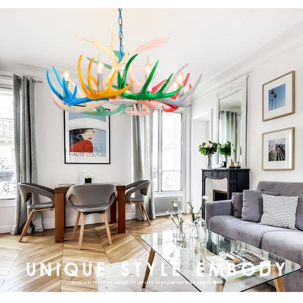 Multicolor resin antler chandelier for indoor home Lighting Fixtures (WH-AC-15)