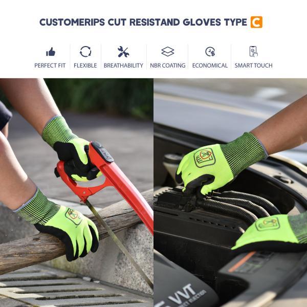 Yellow Cut Resistant Safety Working Gloves C Power Grip Rubber Hand Gloves For Construction Workers