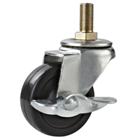 2" threaded stem industry rubber caster with side brake, 2" rubber caster brake,black small castors