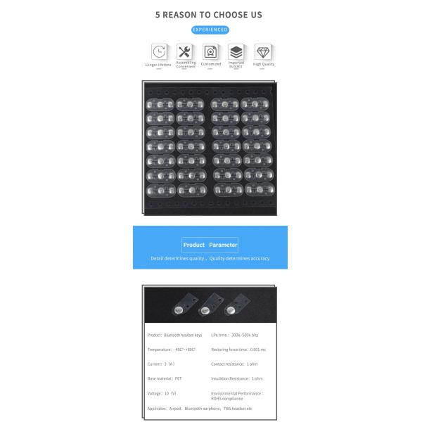 ROHS Compliance Metal Dome Arrays 100K ~ 3KK Shots Lifetime For Airpod Plug