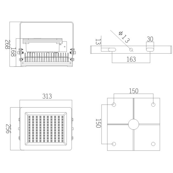 WF2 Design Square Explosion Proof LED Light Fixture 100w With Brand Chips