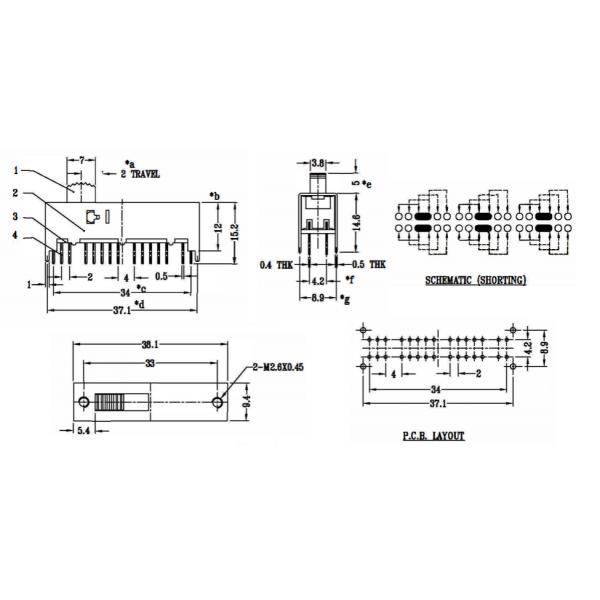 Slide Switch,DPDD 2P2T 30pins DIP Sliding Switch,Vertical Side Push Tact Switch,Interruptor On-Off Toggle Switch