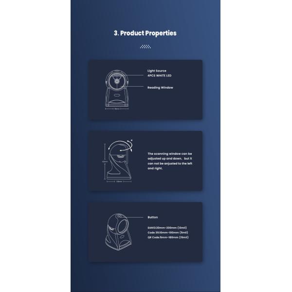 Desktop 300dpi Automatic Barcode Reader / Carav Retail Store Barcode Scanner