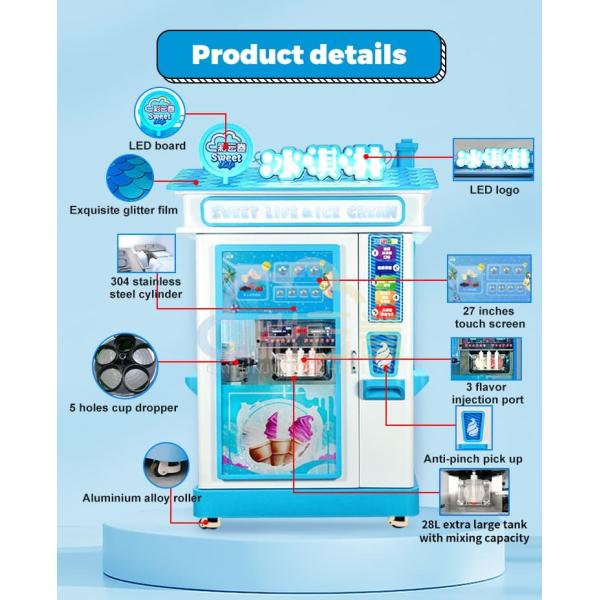 White Automatic Coin Operated Ice Cream Machine Vending With SDK Function