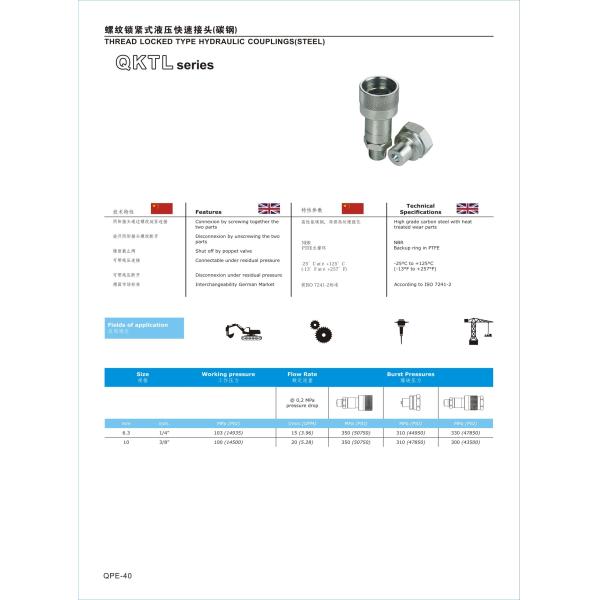 Ball Seal Threaded Quick Connect Nipples For Hydraulic Jacks QKTL Series