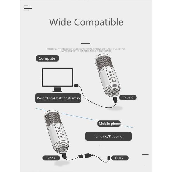 98db SNR 20Hz - 20KHz USB Microphone Kit With Adjustable Scissor Arm Stand