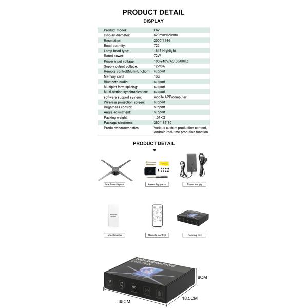 3D Hologram Fan Projector 62cm Holographic Fan for Holographic LED Display Projection