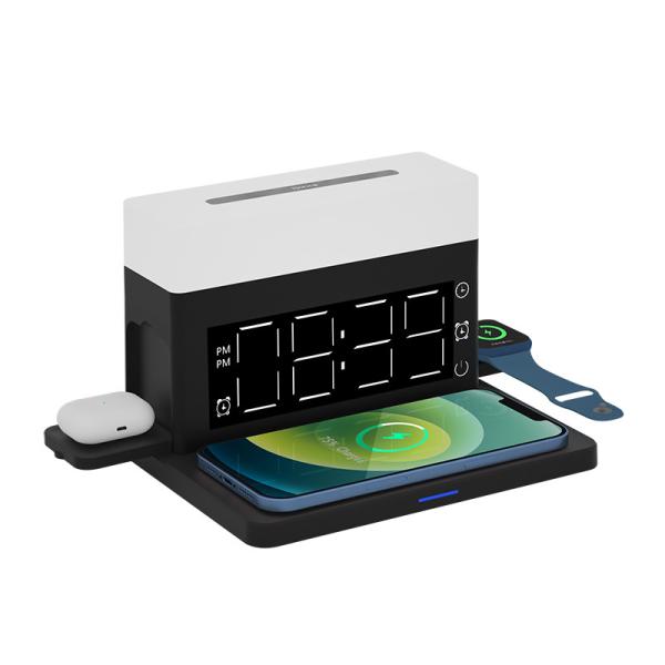 Quality 3 In 1 Clock Led Display Qi 15W Wireless Phone Charger With Lamp And Clock Alarm for sale