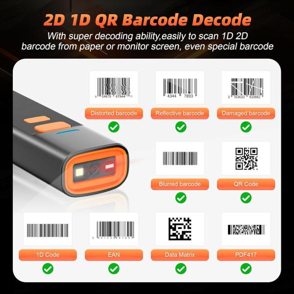 1D Wireless Portable Barcode Scanner Portable Mini Bar Code Reader With Charging Base