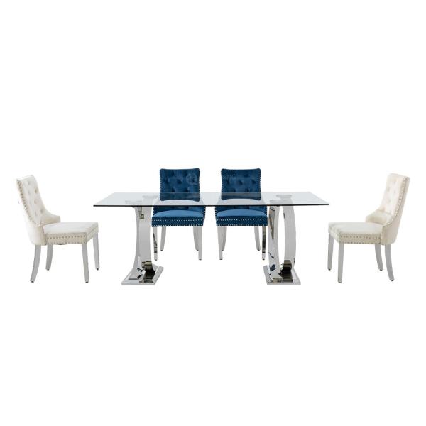 12mm Tempered Glass Dining Table With Stainless Steel Legs 200cm
