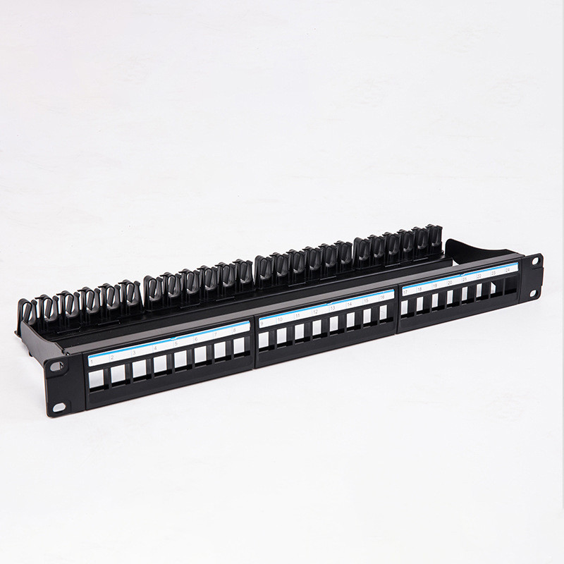 Black UTP 1U Keystone Patch Panel 24 Port CAT6 Blank RJ45 Jacks
