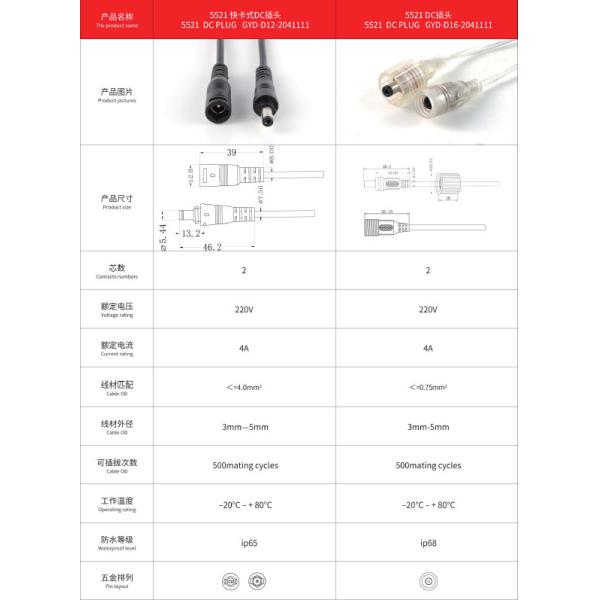 Waterproof DC Male Female Electrical Cable Connector 2 Pin PVC Cable IP65 Waterproof