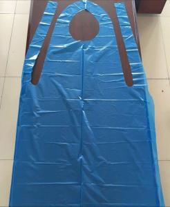 China Blue Disposable Biodegradable Aprons Plastic Waterproof Aprons Custom Logo on sale