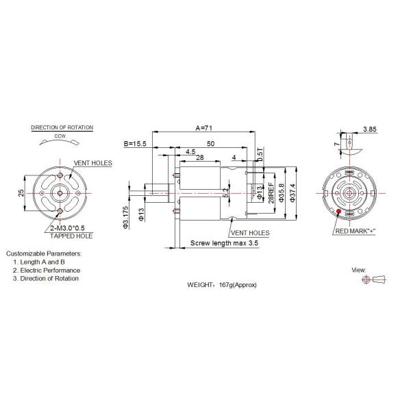High Speed 36mm carbon brush 12 volt mini dc motor for table fan