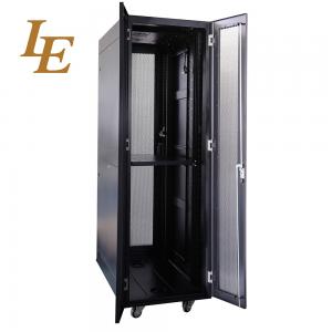 China SPCC Black 42U Enclosed Server Rack Cabinet Floor Standing Rack 2 Vertical Cable Tray on sale