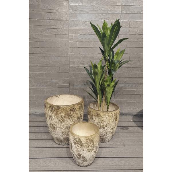 Tall Earthy Tone Round Fiber Clay Lightweight Durable Rooftop Garden Pot