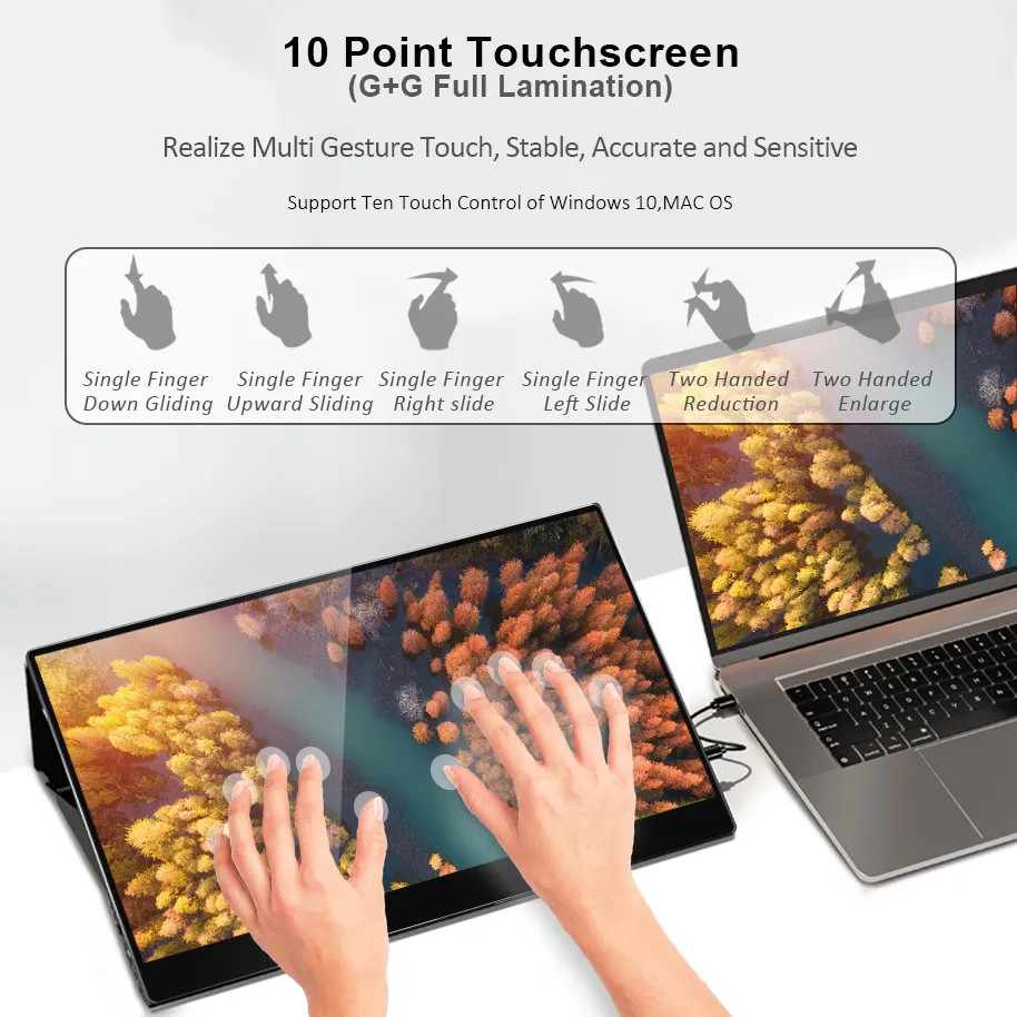 Portable FHD 250nits LCD Touch Display Screen Monitor Type C Customized