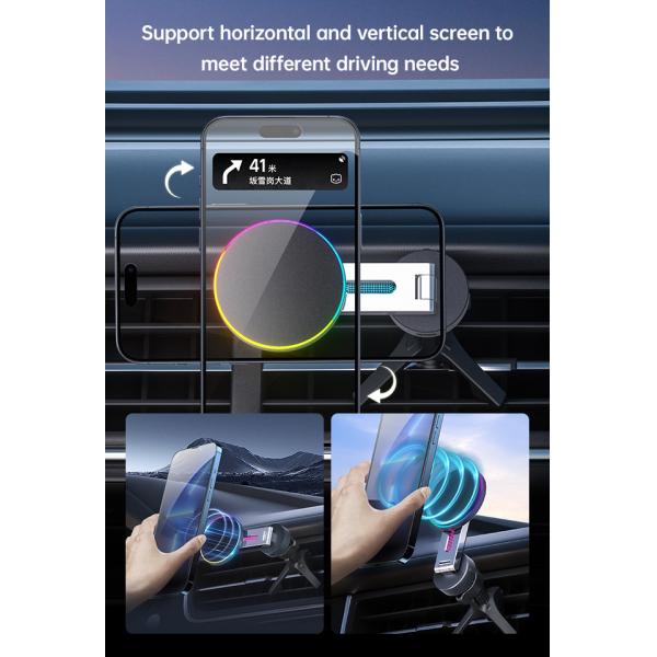 Foldable Iphone Magsafe Car Mount With 9 Color Lighting Animation