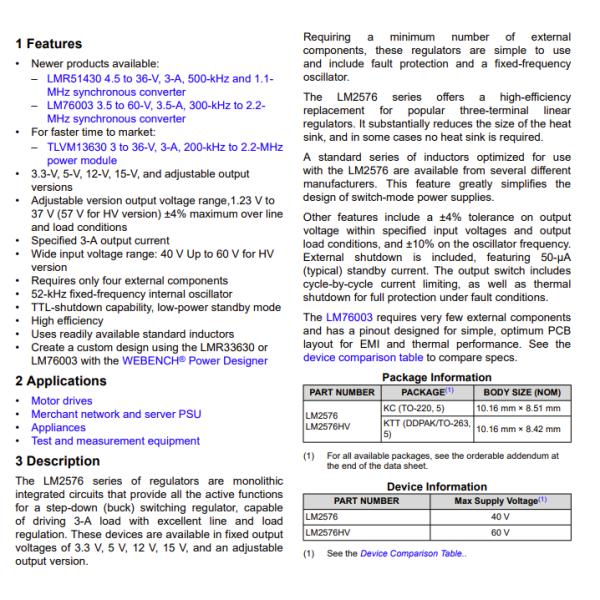 LM2576HVT-ADJ/NOPB Integrated Circuit Chip Reg Buck Adj 3a To220-5