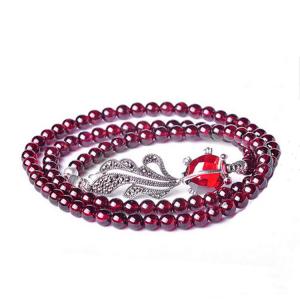 Wholesale 4mm Round Genuine Garnet Beads Bracelet with 925 Silver Marcasite Goldfish Charm 20 inches (B120702) from china suppliers