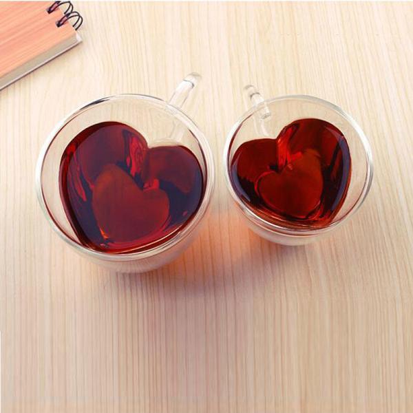 ISO9001 Transparent Glass Custom Drinking Cups Gift Heart Shaped 200ml-300ml