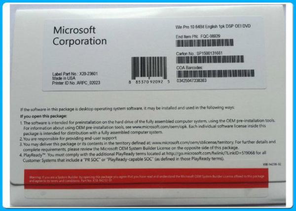 Quality Microsoft Windows 10 Pro OEM Key For PC / Laptop Standard OEM Package for sale