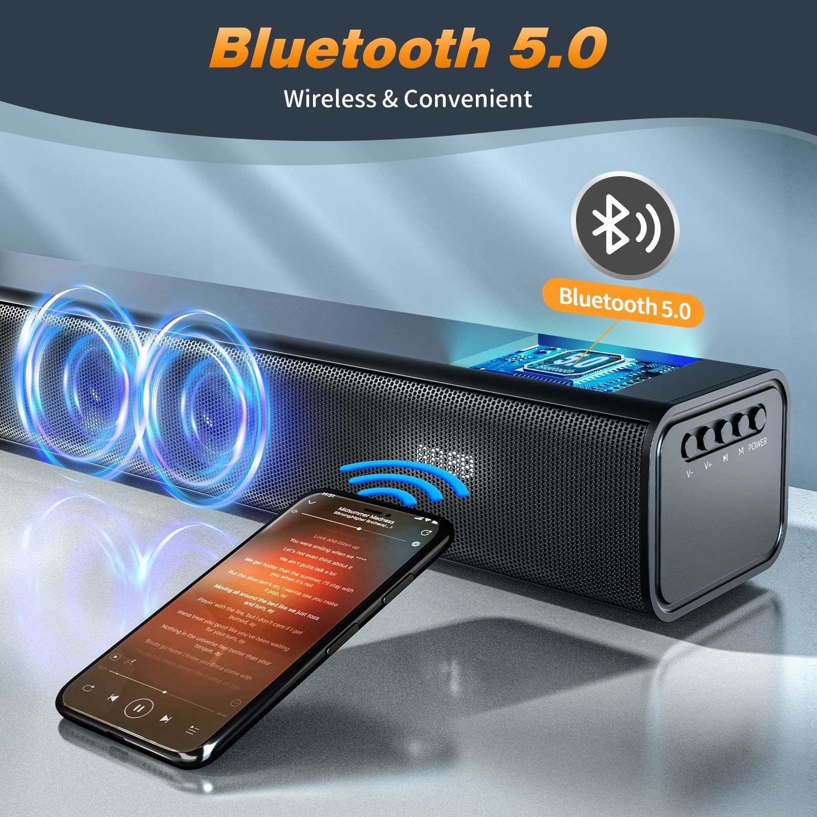 80W Wireless Bluetooth Soundbar , Home Theater Soundbar With Remote Control