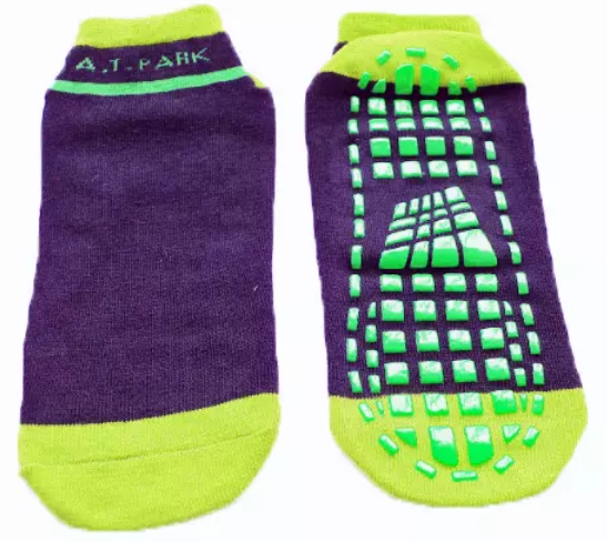 Yellow Color Trampoline Grip Socks Polyester Non Slip Socks Jacquard Logo
