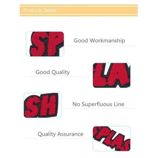 Red Splash Chenille Letter Patches , Custom Logo Patches Towel Twill Material