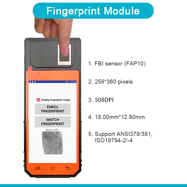 Rugged Android ISO7816 NFC POS Thermal Printer Fingerprint Handheld Terminal FP09 HFSecurity