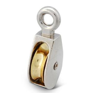 Wholesale Zinc alloy diecast single rigid fixed eye brass plated wheel pulley from china suppliers