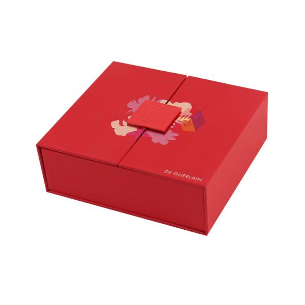 Skin Care Double Door Paper Cardboard Packaging Gift Box with Magnetic Closure Red