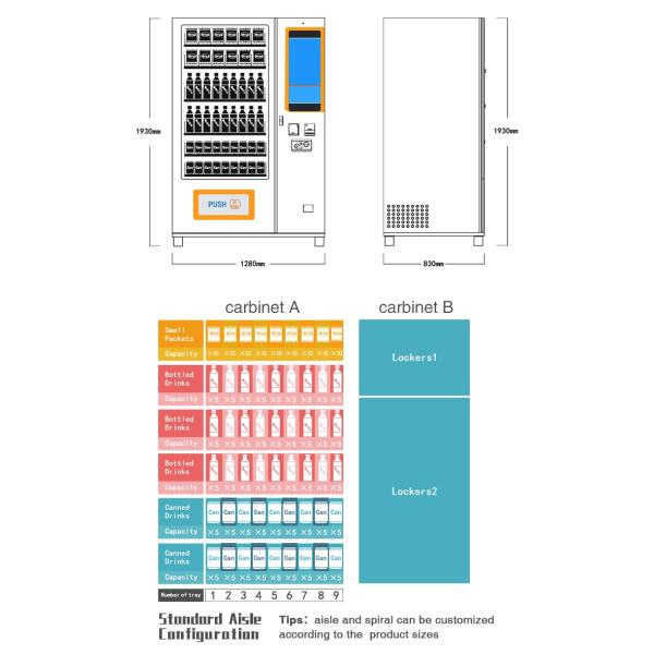 Intelligent Backend System Card Reader Snack Food Vending Machine With Adjustable Cooling System