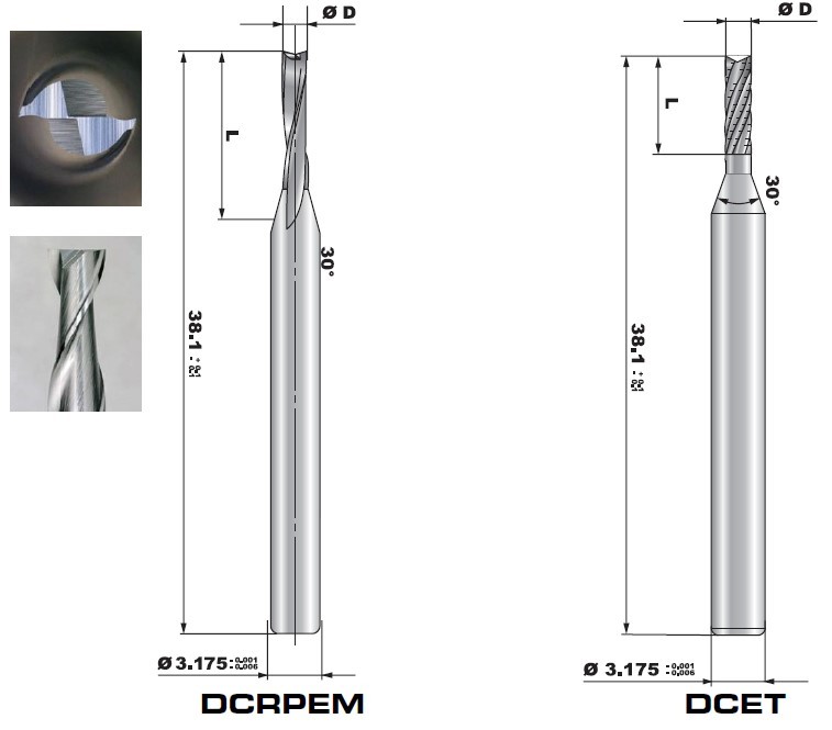 MCPCB Cnc Router End Mill Bits , 0.6-3.175mm Diamond Cnc Router Bits