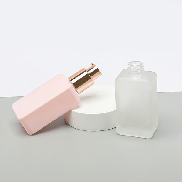 Lotion Pump Glass Foundation Bottle Gold Square Skin Care Cosmetic Packaging 35ml