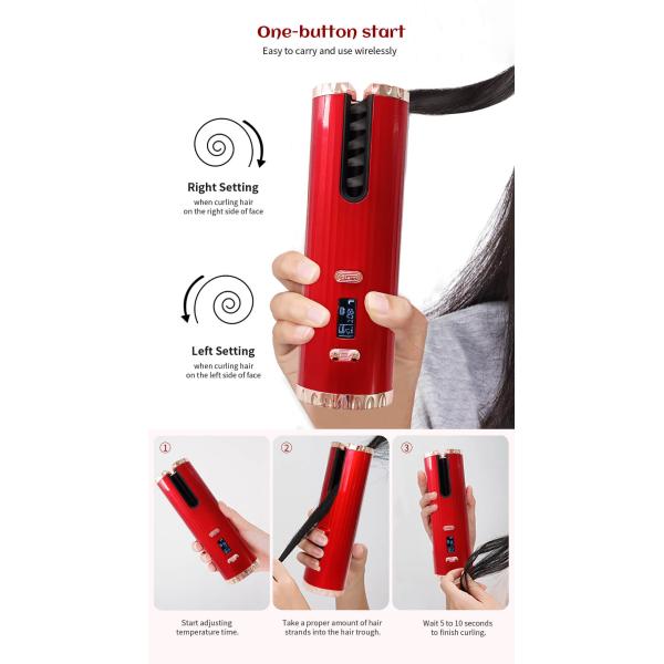 Rechargeable Cordless Automatic Hair Curler Anti Tangle With LCD Display