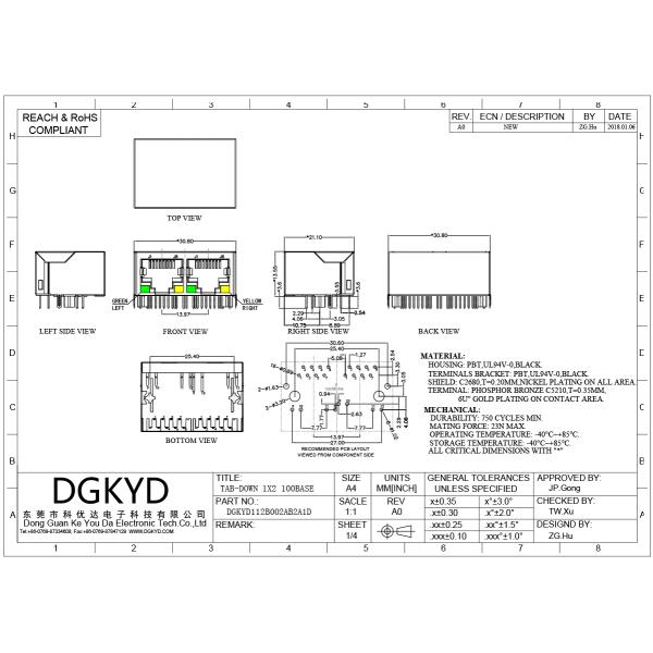 RJ45 Connector 1X2 Network Interface 8p8c Network Port Socket With Filter DGKYD112B002AB2A1D