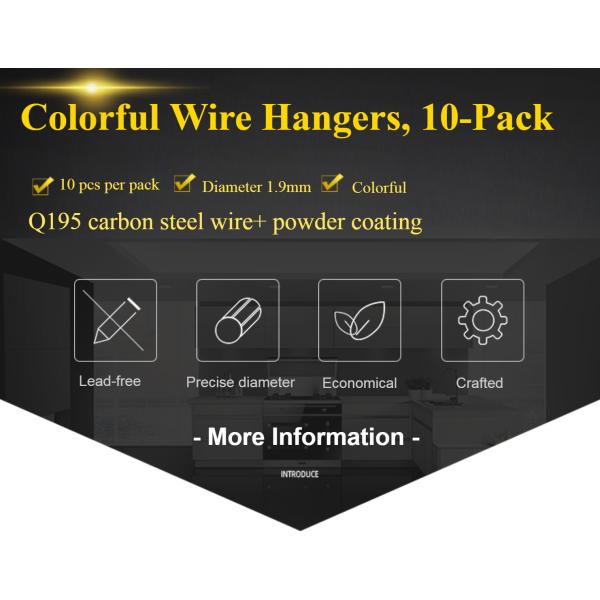 Rainbow Color Laundry Wire Hanger 16 Inch Hanger Size 1.9mm Dia 10pcs Pack