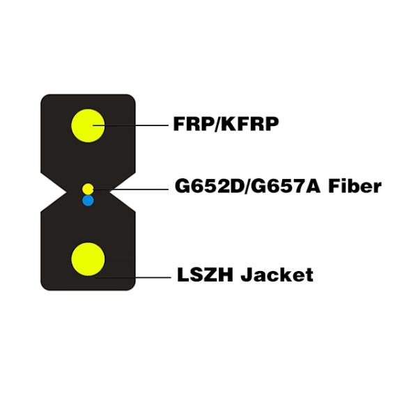 Ftth Outdoor 2 Core G657a Fiber Optic Drop Cable 2.0*3.4 Mm Diameter With Lszh Jacket