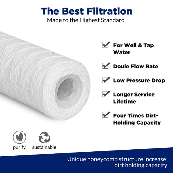 40" String Wound Filter Cartridge 10 Micron PP Material for RO Pre-Filter Application
