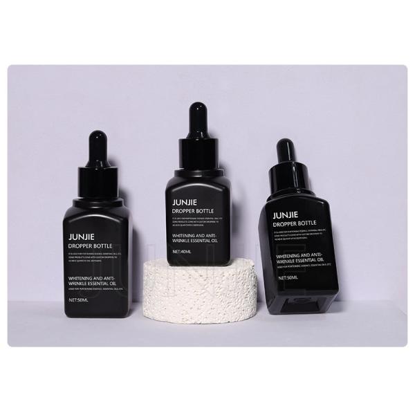 Custom Design PETG 40ml 50ml Square Black Hair Oil Serum Plastic Dropper Bottles for for Cosmetic Essential Oil