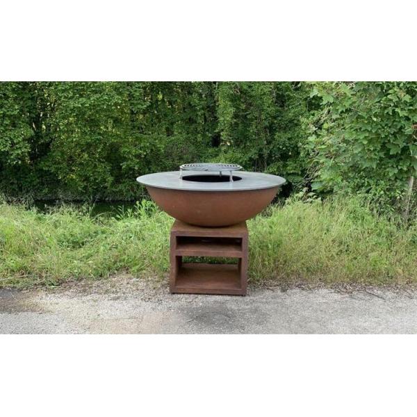 Large Round Charcoal Plancha Corten Steel Camping Barbecue Grill Fire Bowl Pit