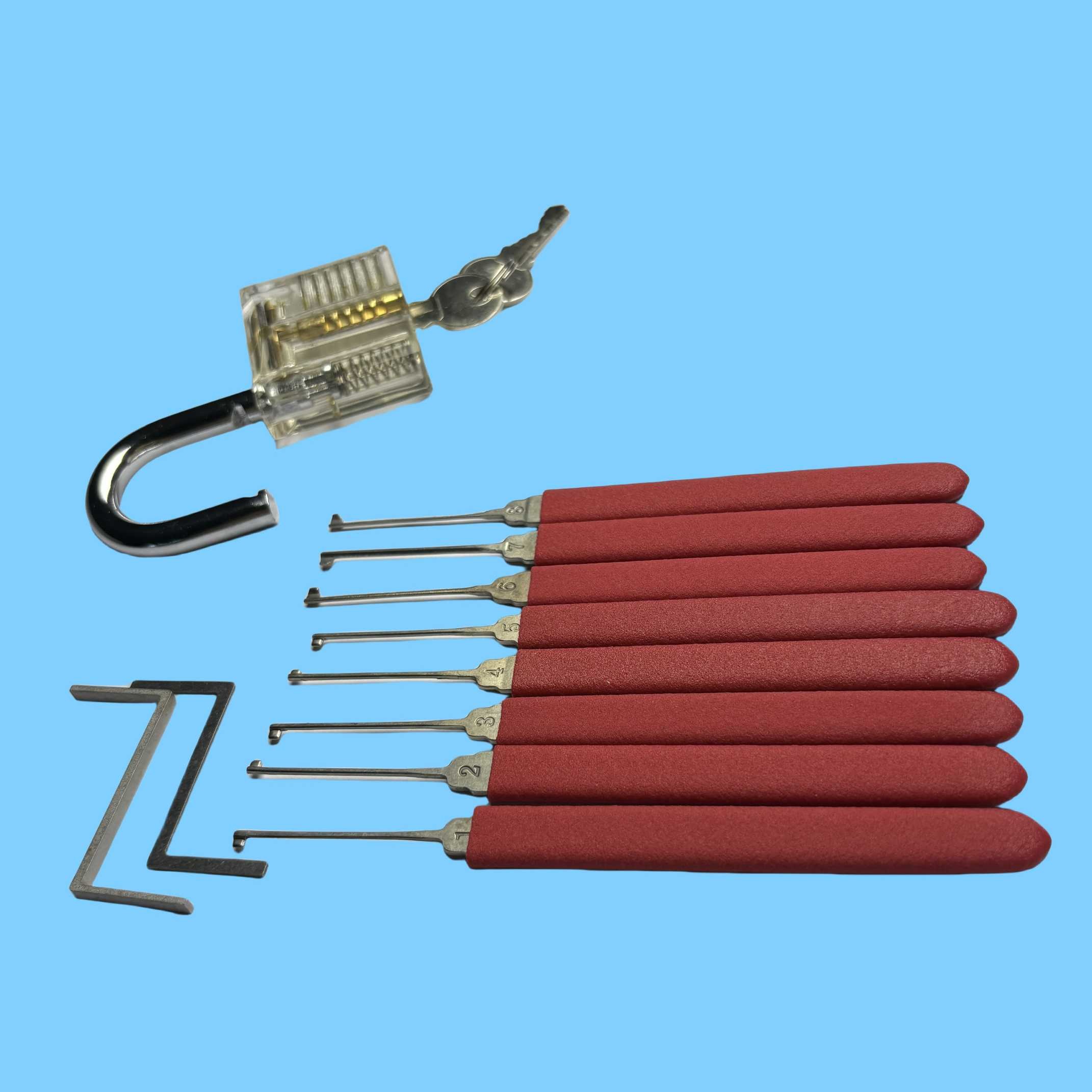 Red Locksmith Pick Sets 8pcs 2pcs Stainless Steel Single Hook