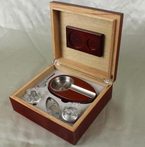 China Rosewood Cigar Case, Humidor Box, including Ash Tray, Cigar Cutter, Hygrometer and Humidifier and Pump on sale