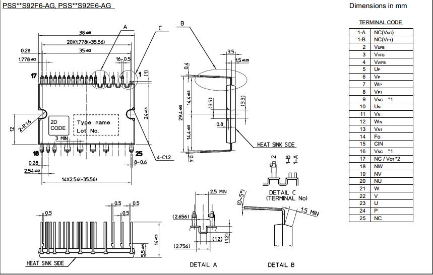 3 Phase Intelligent Power Module DC / AC ( CSTBT ) Dual In Line Package PSS15S92F6-AG